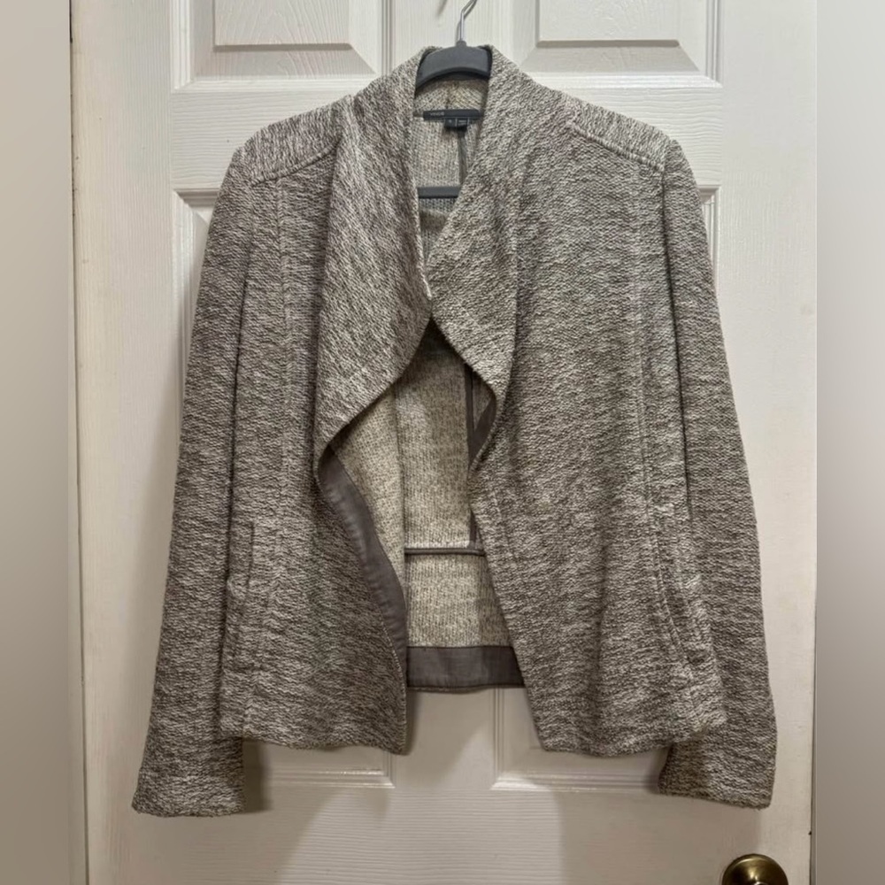 Vince Open Front Draped Tweed Knit Blazer Jacket Taupe Size Small